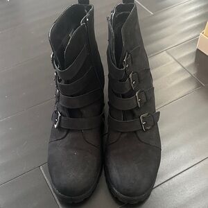 Blondo Black Multi-Buckle Combat Boots